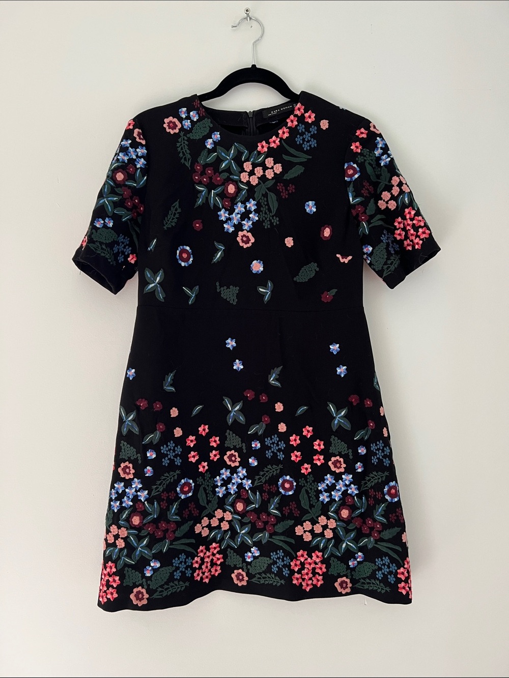 Zara black embroidered flowers mini dress